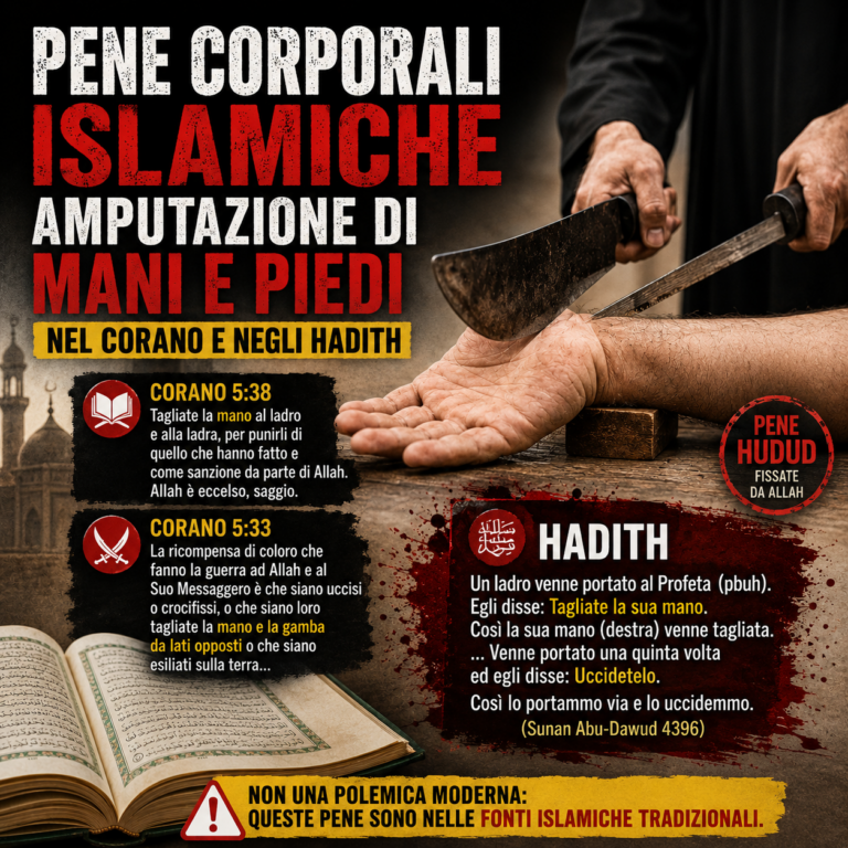 Immagine sulle pene corporali islamiche e sull’amputazione di mani e piedi nel Corano e negli Hadith