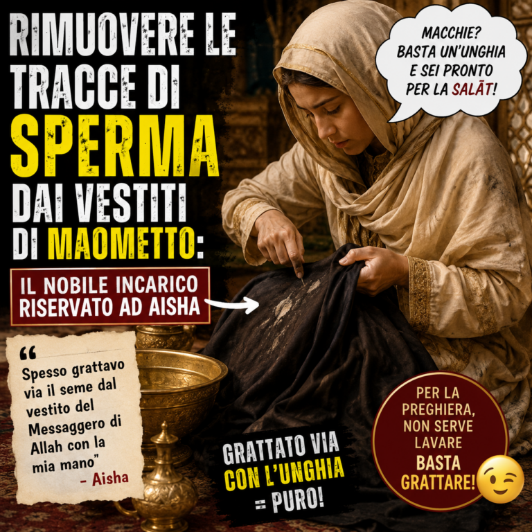 Illustrazione satirica su Aisha che rimuove le tracce di sperma dai vestiti di Maometto secondo gli hadith