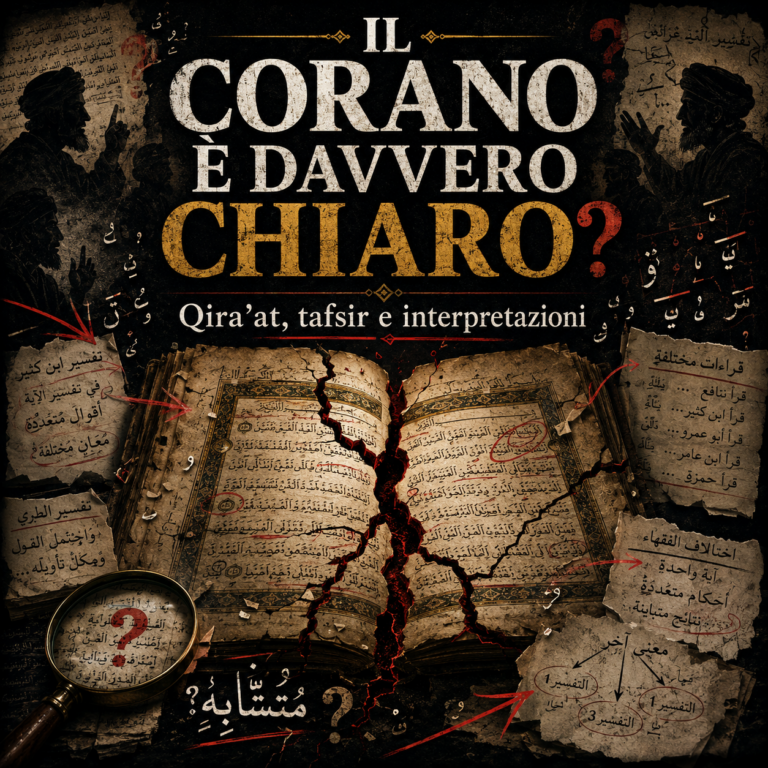 Corano aperto con manoscritti e varianti di lettura, immagine sull’interpretazione del Corano e delle qira’at